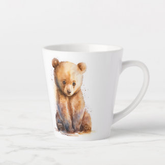 Taza De Café Latte Oso De Bebé Marrón De Acuarela, Cubo De Oso Cubier