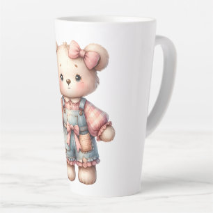Taza De Café Latte Oso de peluche pastel sosteniendo una flor con ove