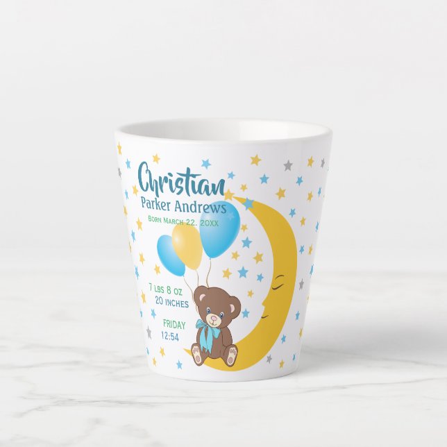 Taza De Café Latte Oso de peluche sentado en las estadísticas del nac (Anverso)