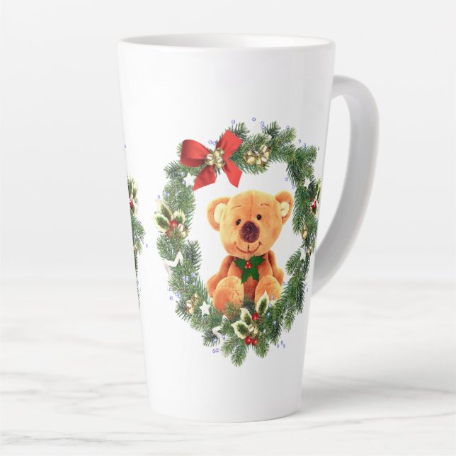 Taza De Café Latte Oso de peluche y Navidades en casa de vacaciones (Ángulo derecho)