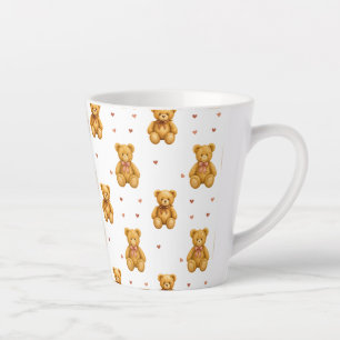 Taza De Café Latte Oso de peluche y patrón de corazones sin costuras