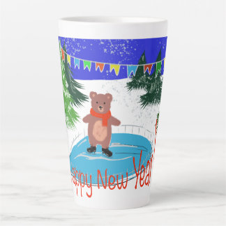 Taza De Café Latte Oso gracioso en patines de invierno