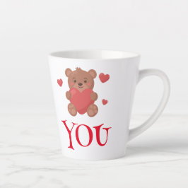 Taza De Café Latte Oso lindo sosteniendo el corazón Valentine Latte M
