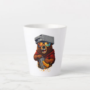 Taza De Café Latte Oso Retro Con Sombrero Rallador De Queso Y Gafas D