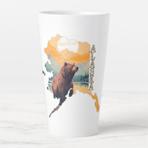 Taza De Café Latte Oso y montañas del contorno de Alaska