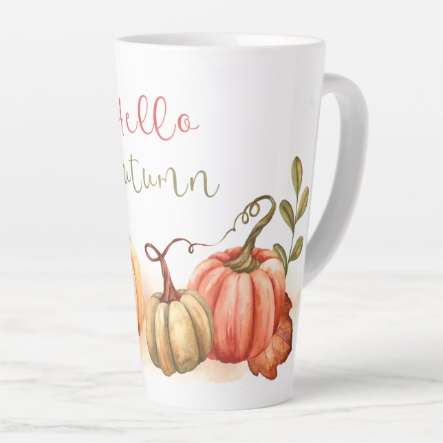 Taza De Café Latte Otoño - Calabazas Hola Otoño (Ángulo derecho)