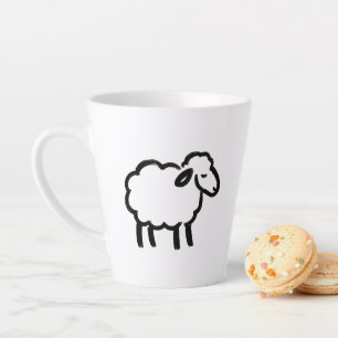 Taza De Café Latte Oveja de Línea Negra – Diseño de Tinta de Animal A