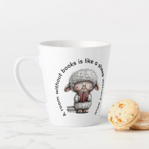 Taza De Café Latte Oveja Linda y Caprichosa Leyendo un Libro