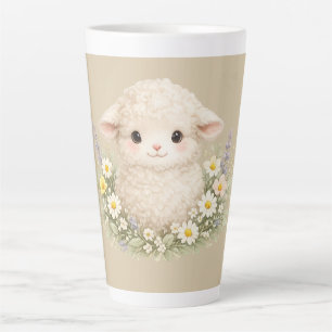Taza De Café Latte Ovejas caprichosas y flores silvestres para un enc