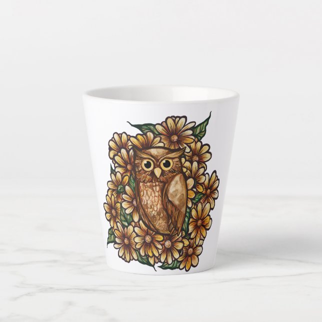 Taza De Café Latte Owl daisies (Anverso)