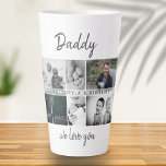 Taza De Café Latte Padre con hijos y Collage de fotos de papá de fami<br><div class="desc">Padre con hijos y Collage de fotos de papá de familia Latte Mug. Collage de 6 fotos, nombre del padre con un dulce mensaje en un guión moderno y nombres de niños que superponen las fotos. Añade tus 6 fotos familiares favoritas. Boca dulce y un regalo para el cumpleaños, el...</div>
