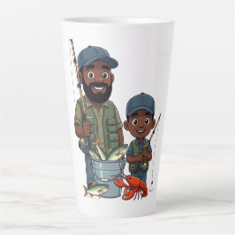 Taza De Café Latte Padre e hijo afroamericanos pescando