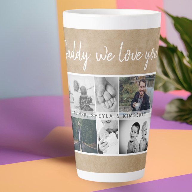 Taza De Café Latte Padre rústico con Collage de fotos de papá de fami (Subido por el creador)