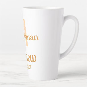 Taza De Café Latte padrino de naranja nombre letra fecha masculino pa