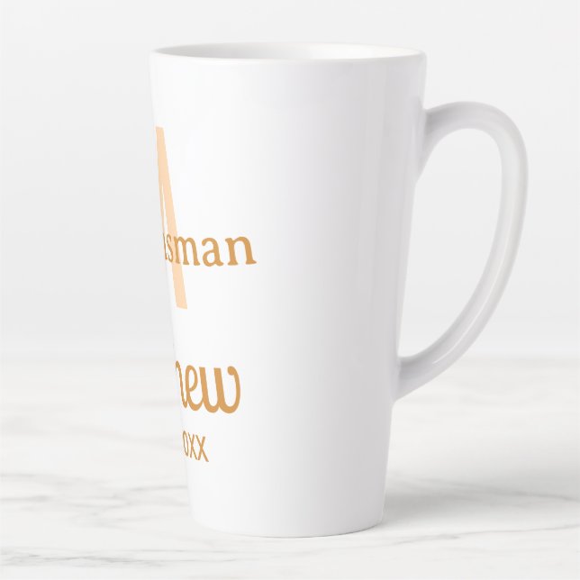Taza De Café Latte padrino de naranja nombre letra fecha masculino pa (Derecha)