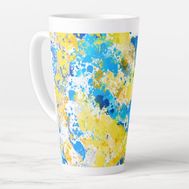 Taza De Café Latte Paint Splatt Blue and Yellow (Ángulo izquierdo)