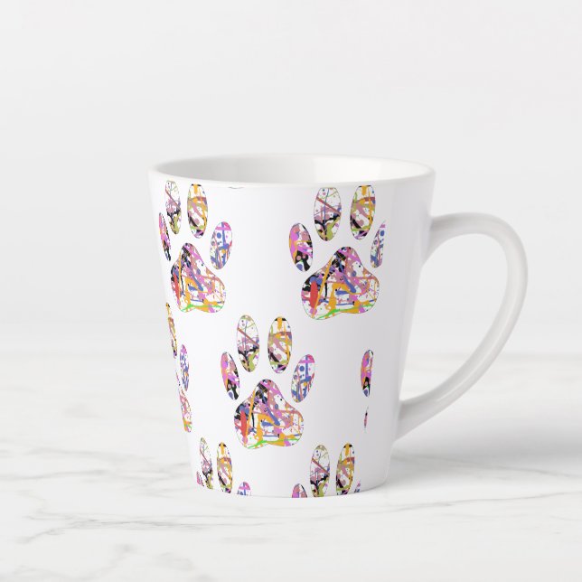 Taza De Café Latte Paint Splatt Dog Paw Print (Derecha)