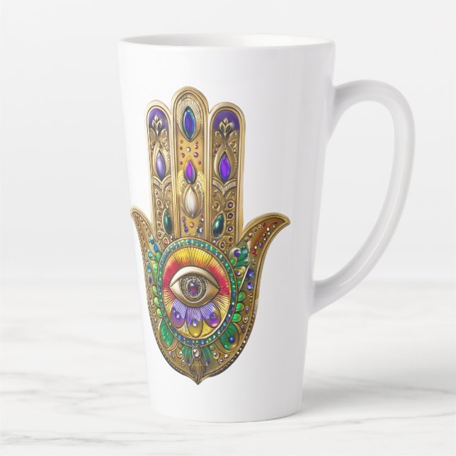 Taza De Café Latte Painted Gold Hamsa Amethyst Ruby Third Eye (Derecha)