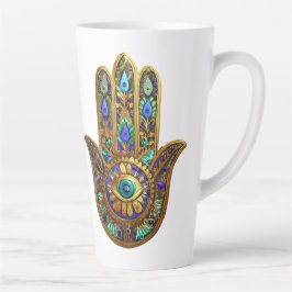 Taza De Café Latte Painted Gold Hamsa Turquoise Sapphire Third Eye 