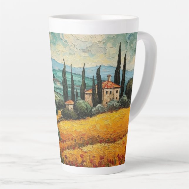 Taza De Café Latte Paisaje campestre de flor silvestre de la Toscana  (Ángulo derecho)
