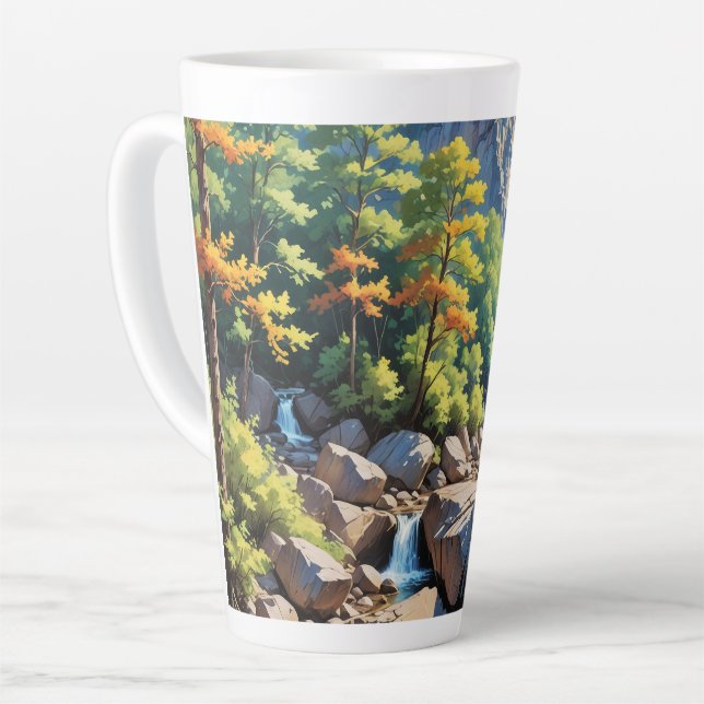 Taza De Café Latte Paisaje de la cascada de Serene Mountain (Ángulo izquierdo)
