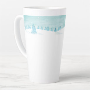 Taza De Café Latte Paisaje De La Selva De Invierno Con Árboles Spruce