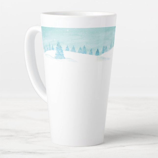 Taza De Café Latte Paisaje De La Selva De Invierno Con Árboles Spruce (Ángulo izquierdo)