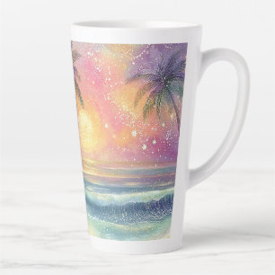 Taza De Café Latte Paisaje de playa tropical soñador