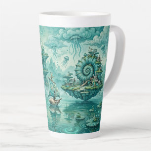 Taza De Café Latte Paisaje marino verde turquesa sueño surrealista fa