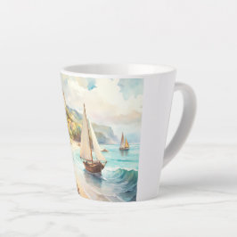 Taza De Café Latte Paisaje marítimo y velero
