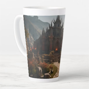Taza De Café Latte Paisaje montañoso del castillo medieval