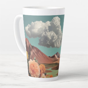 Taza De Café Latte Paisaje montañoso floral surrealista con nubes dra