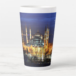 Taza De Café Latte Paisaje Nocturno de la Mezquita Azul de Estambul V