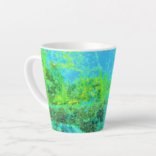 Taza De Café Latte Paisaje Trippy Lime Green y Blue Garden