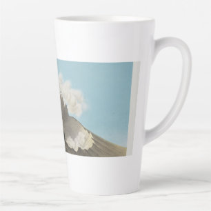 Taza De Café Latte Paisaje vintage del volcán japonés: café tazón