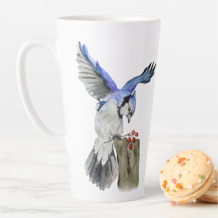 Taza De Café Latte Pajarera azul acuarela
