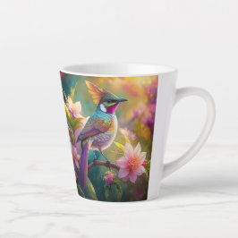 Taza De Café Latte Pájaro de fantasía Jay Arcoíris con cresta naranja