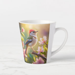 Taza De Café Latte Pájaro de la Fantasía de Warbler con cabeza roja