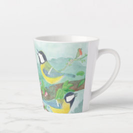 Taza De Café Latte Pájaros cantando en una floreciente rama de árbole
