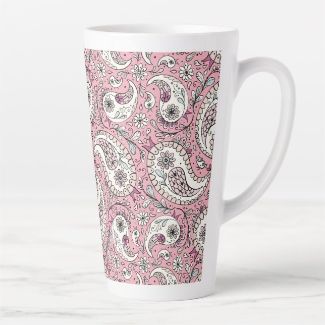 Taza De Café Latte Pájaros de paisley de rosa bebé (Derecha)