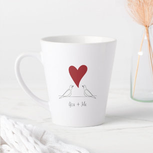Taza De Café Latte Pájaros Modernos Personalizados en Amor Corazón Ro