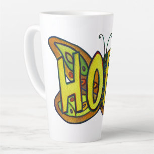 Taza De Café Latte Palabra de esperanza Art Green Butterfly WCup Latt