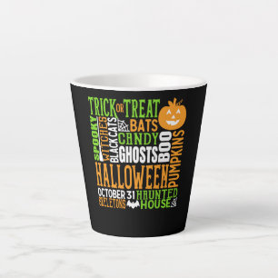Taza De Café Latte Palabra de Halloween Salto Colorful Cute Spider Ca