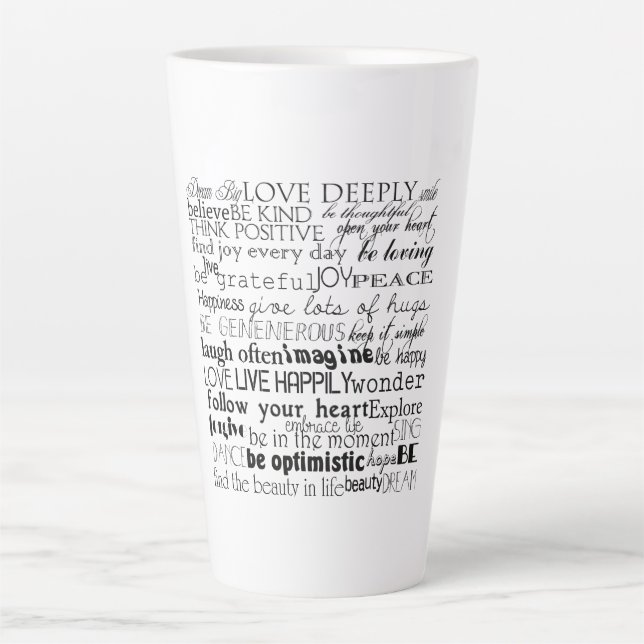 Taza De Café Latte Palabras Inspiradoras blancas negras (Anverso)