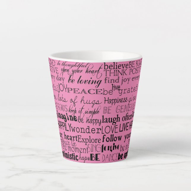 Taza De Café Latte Palabras Inspiradoras rosas negras aisladas (Anverso)
