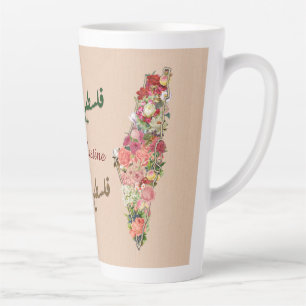 Taza De Café Latte Palestina hermosa Mapa palestino con flores