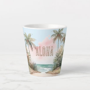 Taza De Café Latte Palm Trees Playa Tropical de Aloha