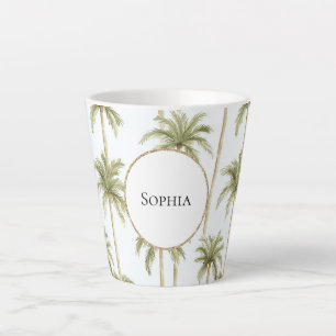 Taza De Café Latte Palmeras blancas verdes tropicales
