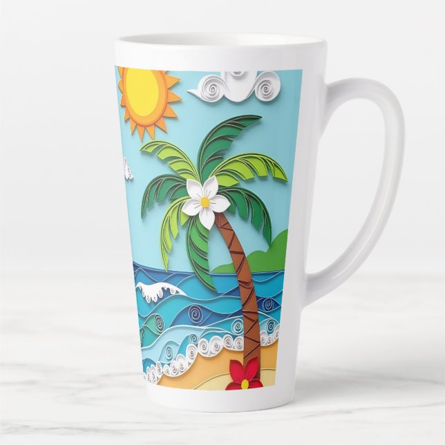 Taza De Café Latte Palmeras en la Playa  (Derecha)