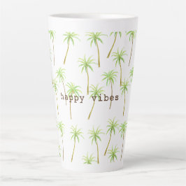 Taza De Café Latte Palmeras Tropicales Acuarela